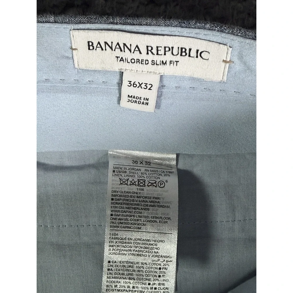 Banana Republic Tailored Slim Fit Gray Pants 36x32 Mario Bellucci Linen Blend